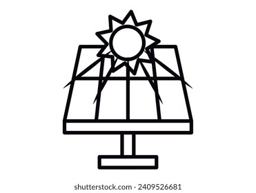 Icono negro del panel solar sobre fondo blanco.