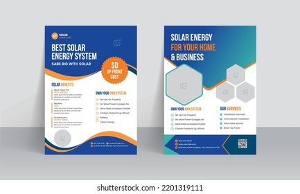 Solar panel business flyer templates and green energy poster layout design