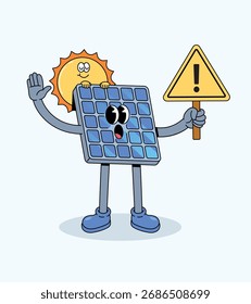 solar panel caution groovy cartoon illustration