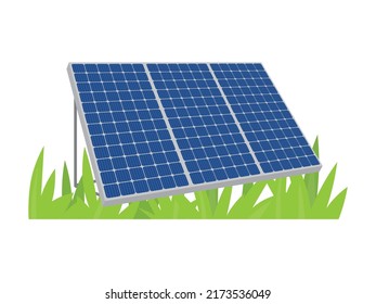 solar panel cell in the grass, clean sustainable, renewable power energy- vector illustration