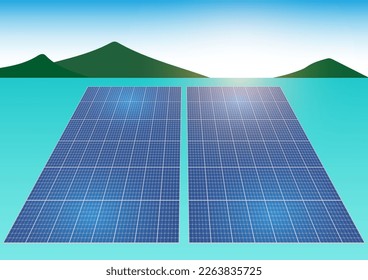 Solar Panel. Solar Cell. Solar Cell Power Plant. Floating Solar Farm. Vector Illustration.