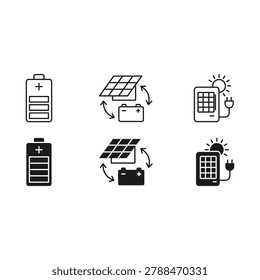 Solar panel charging battery icons
