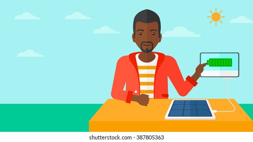 Solar panel charging tablet computer. Solar panel charging tablet computer.