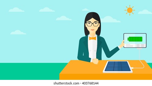 Solar panel charging tablet computer.