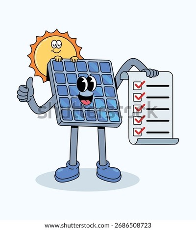 solar panel checklist groovy cartoon illustration