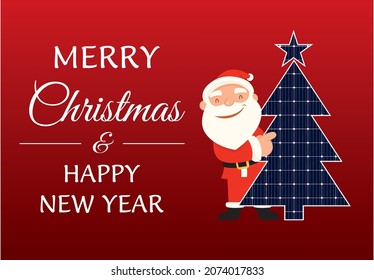 Solar Panel Christmas Card With Christmas Tree Photovoltaic Energy Santa Claus