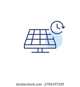 Panel solar y reloj. Sistemas de energía inteligentes, producción de electricidad. Icono de Vector de trazo perfecto y editable