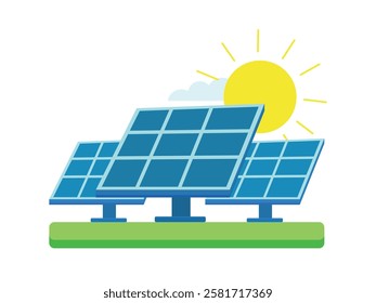 Solar panel color icon, illustration vector Solar panel power plant renewable sustainable energy generation with solar panels, Concept of solar power generation by sunlight on white background