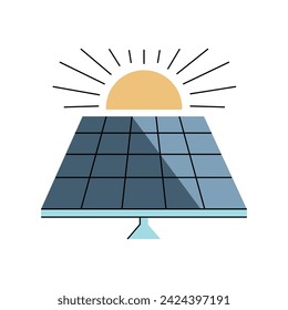 Solar panel color line icon. Renewable energy sources. Vector isolated element. Editable stroke.