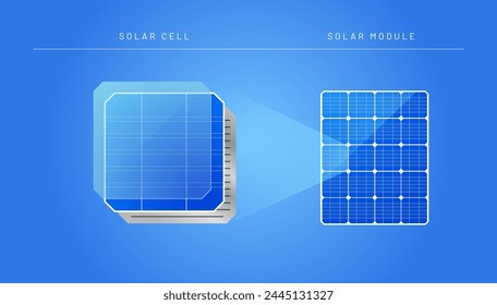 Solar panel components - construction concept. Design for infographics or promotional materials related to solar energy and sustainable development. Illustration on a light background