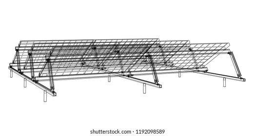Solar Panel Concept. Vector rendering of 3d. Wire-frame style. The layers of visible and invisible lines are separated