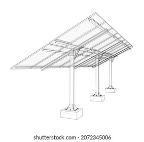 Solar Panel Concept. Vector rendering of 3d. Wire-frame style. The layers of visible and invisible lines are separated