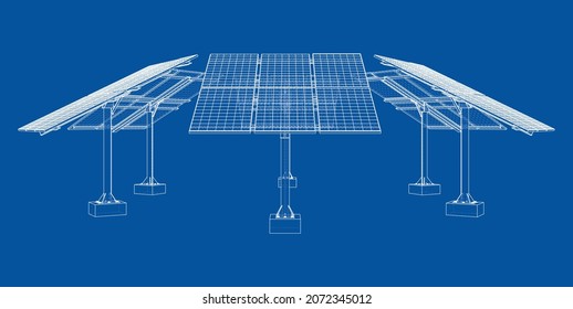 Solar Panel Concept. Vector rendering of 3d. Wire-frame style. The layers of visible and invisible lines are separated