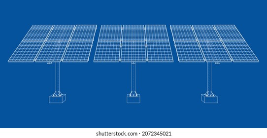 Solar Panel Concept. Vector rendering of 3d. Wire-frame style. The layers of visible and invisible lines are separated - Shutterstock ID 2072345021