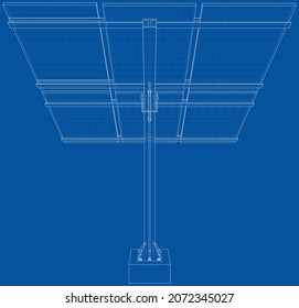 Solar Panel Concept. Vector rendering of 3d. Wire-frame style. The layers of visible and invisible lines are separated
