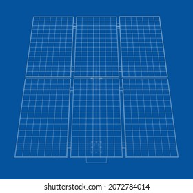 Solar Panel Concept. Vector rendering of 3d. Wire-frame style. The layers of visible and invisible lines are separated