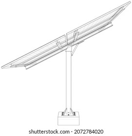 Solar Panel Concept. Vector rendering of 3d. Wire-frame style. The layers of visible and invisible lines are separated