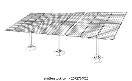 Solar Panel Concept. Vector rendering of 3d. Wire-frame style. The layers of visible and invisible lines are separated