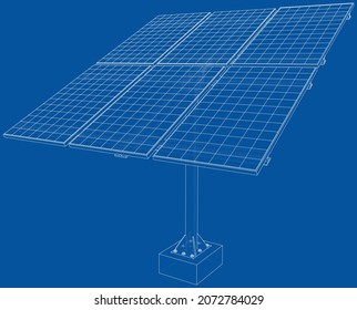 Solar Panel Concept. Vector rendering of 3d. Wire-frame style. The layers of visible and invisible lines are separated