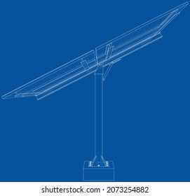 Solar Panel Concept. Vector rendering of 3d. Wire-frame style. The layers of visible and invisible lines are separated