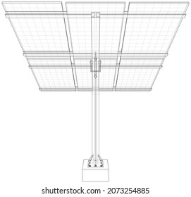Solar Panel Concept. Vector rendering of 3d. Wire-frame style. The layers of visible and invisible lines are separated