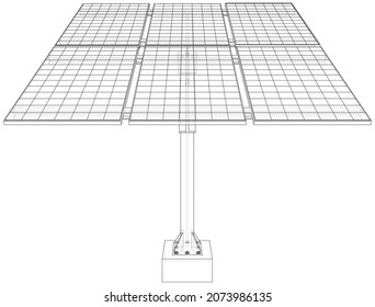 Solar Panel Concept. Vector rendering of 3d. Wire-frame style. The layers of visible and invisible lines are separated