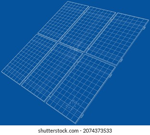 Solar Panel Concept. Vector rendering of 3d. Wire-frame style. The layers of visible and invisible lines are separated