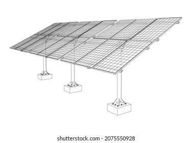 Solar Panel Concept. Vector rendering of 3d. Wire-frame style. The layers of visible and invisible lines are separated