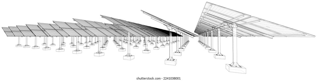 Solar Panel Concept. Vector rendering of 3d. Wire-frame style. The layers of visible and invisible lines are separated