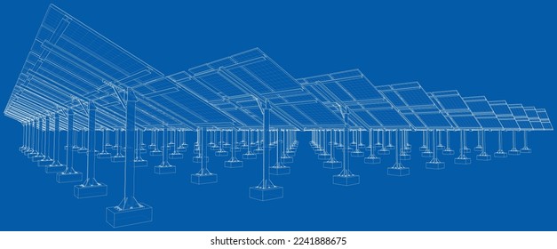 Solar Panel Concept. Vector rendering of 3d. Wire-frame style. The layers of visible and invisible lines are separated