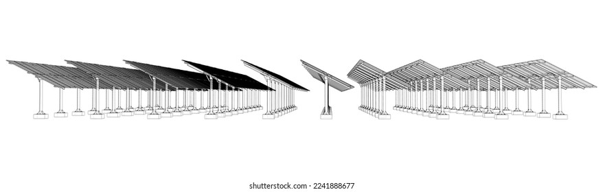 Solar Panel Concept. Vector rendering of 3d. Wire-frame style. The layers of visible and invisible lines are separated
