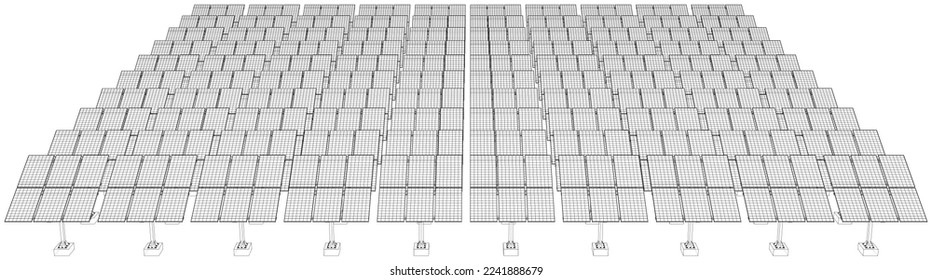 Solar Panel Concept. Vector rendering of 3d. Wire-frame style. The layers of visible and invisible lines are separated