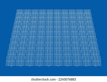 Solar Panel Concept. Vector rendering of 3d. Wire-frame style. The layers of visible and invisible lines are separated