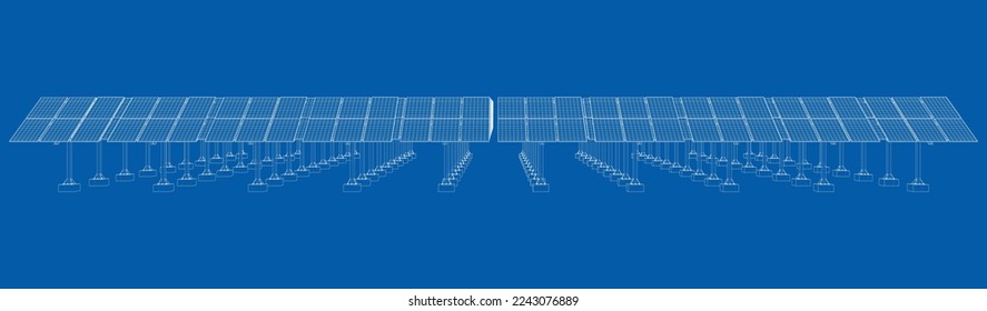 Solar Panel Concept. Vector rendering of 3d. Wire-frame style. The layers of visible and invisible lines are separated
