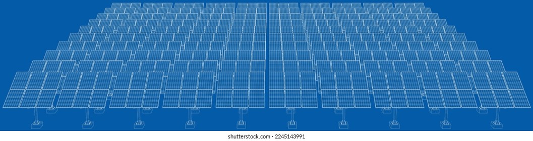 Solar Panel Concept. Vector rendering of 3d. Wire-frame style. The layers of visible and invisible lines are separated