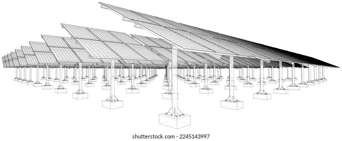 Solar Panel Concept. Vector rendering of 3d. Wire-frame style. The layers of visible and invisible lines are separated