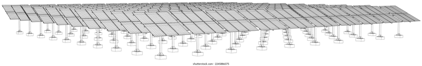 Solar Panel Concept. Vector rendering of 3d. Wire-frame style. The layers of visible and invisible lines are separated