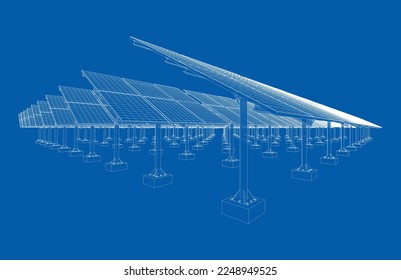 Solar Panel Concept. Vector rendering of 3d. Wire-frame style. The layers of visible and invisible lines are separated