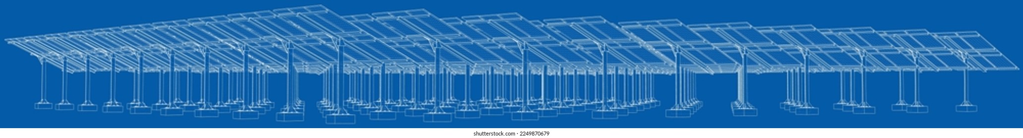 Solar Panel Concept. Vector rendering of 3d. Wire-frame style. The layers of visible and invisible lines are separated