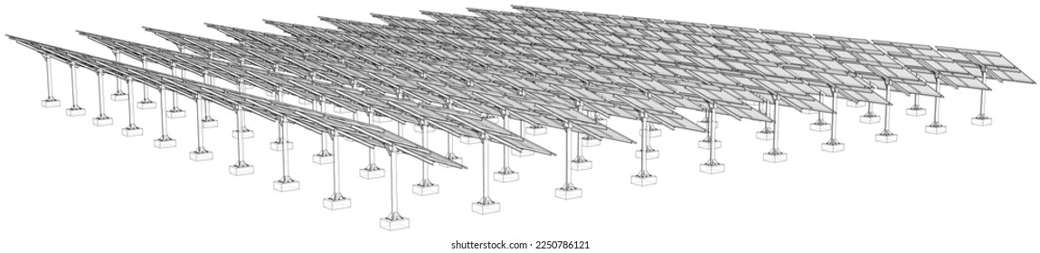 Solar Panel Concept. Vector rendering of 3d. Wire-frame style. The layers of visible and invisible lines are separated