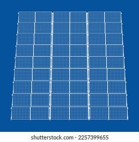 Solar Panel Concept. Vector rendering of 3d. Wire-frame style. The layers of visible and invisible lines are separated