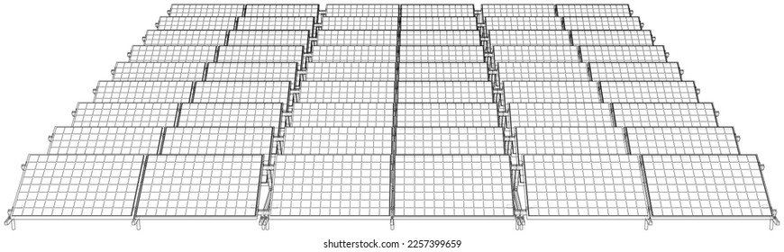 Solar Panel Concept. Vector rendering of 3d. Wire-frame style. The layers of visible and invisible lines are separated