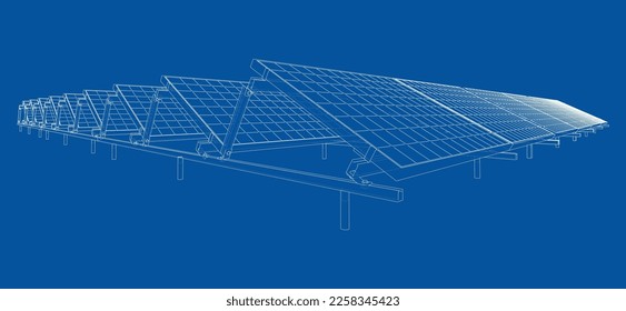 Solar Panel Concept. Vector rendering of 3d. Wire-frame style. The layers of visible and invisible lines are separated