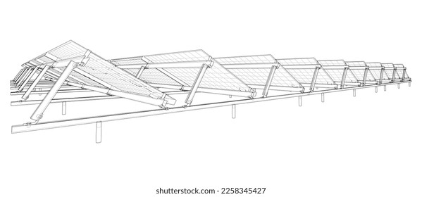 Solar Panel Concept. Vector rendering of 3d. Wire-frame style. The layers of visible and invisible lines are separated