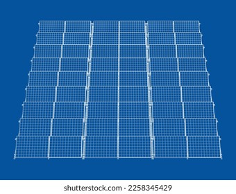 Solar Panel Concept. Vector rendering of 3d. Wire-frame style. The layers of visible and invisible lines are separated