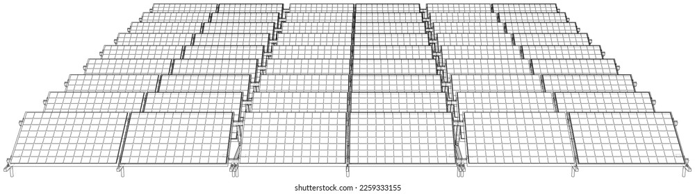 Solar Panel Concept. Vector rendering of 3d. Wire-frame style. The layers of visible and invisible lines are separated