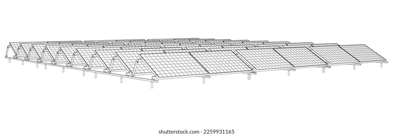 Solar Panel Concept. Vector rendering of 3d. Wire-frame style. The layers of visible and invisible lines are separated