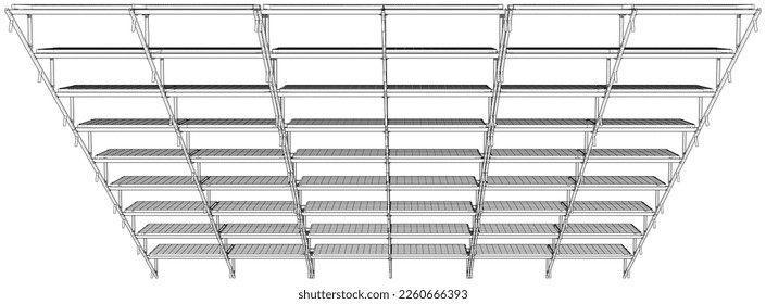 Solar Panel Concept. Vector rendering of 3d. Wire-frame style. The layers of visible and invisible lines are separated
