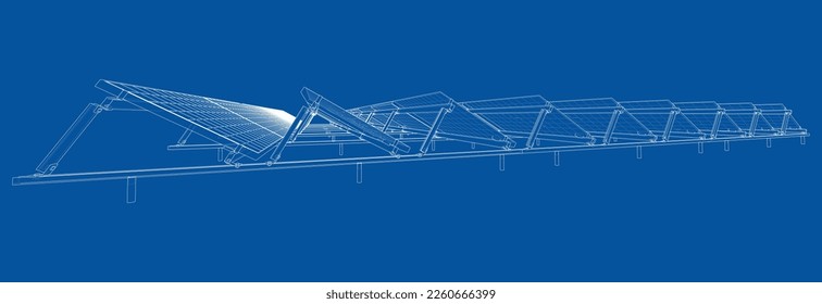 Solar Panel Concept. Vector rendering of 3d. Wire-frame style. The layers of visible and invisible lines are separated