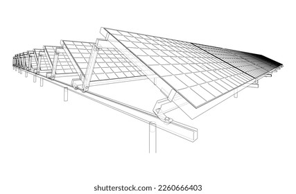 Solar Panel Concept. Vector rendering of 3d. Wire-frame style. The layers of visible and invisible lines are separated